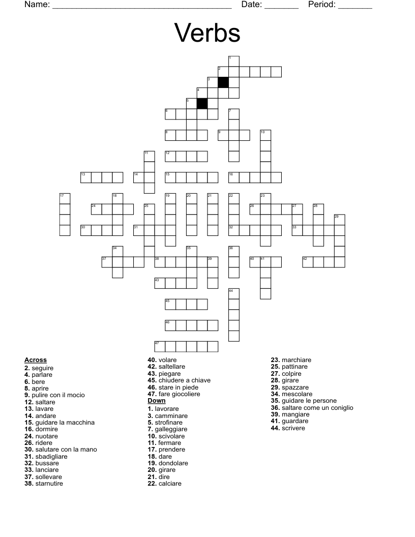 Verbs  Crossword