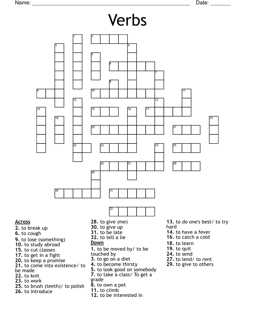 Verbs  Crossword