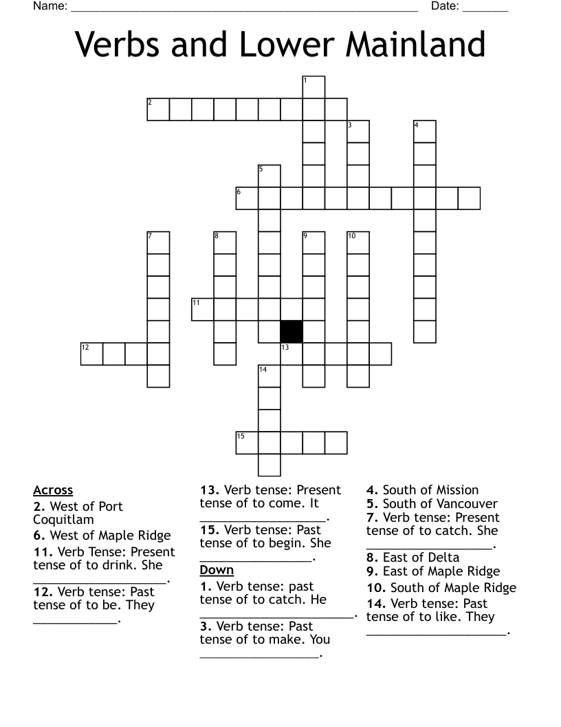Verbs and Lower Mainland Crossword