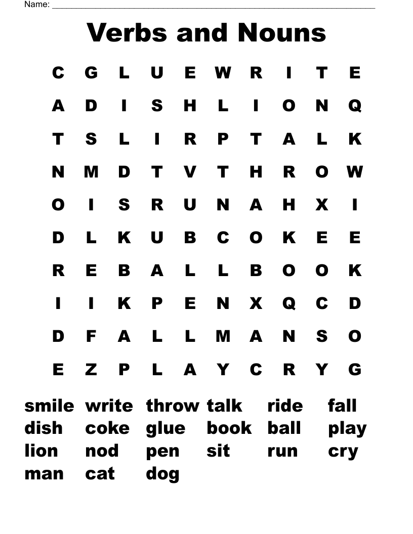 Verbs and Nouns Word Search