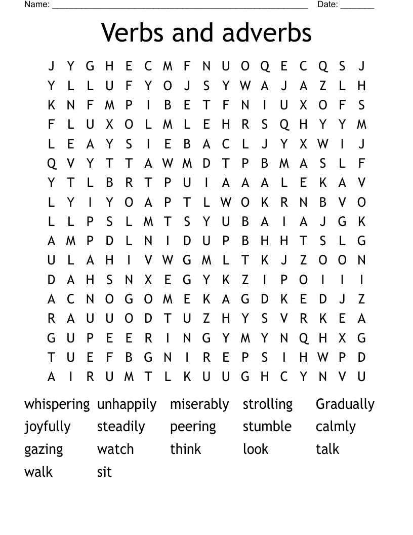 Verbs and adverbs Word Search