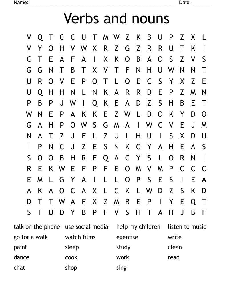 Verbs and nouns Word Search