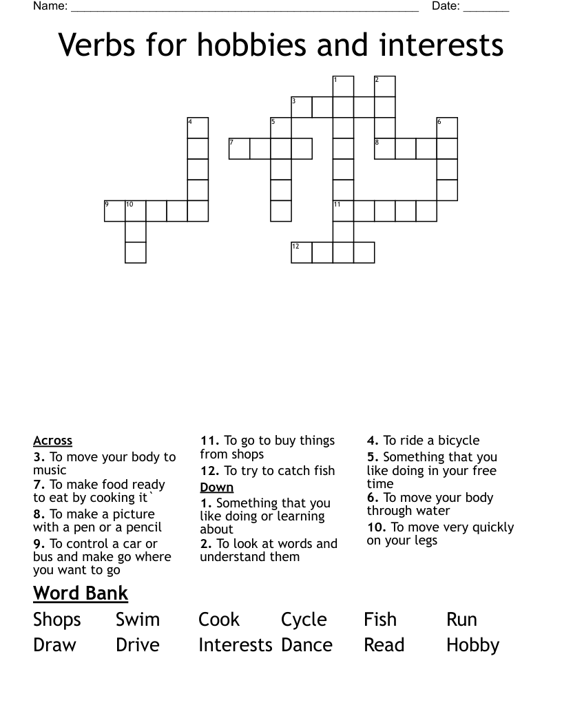 Verbs for hobbies and interests Crossword