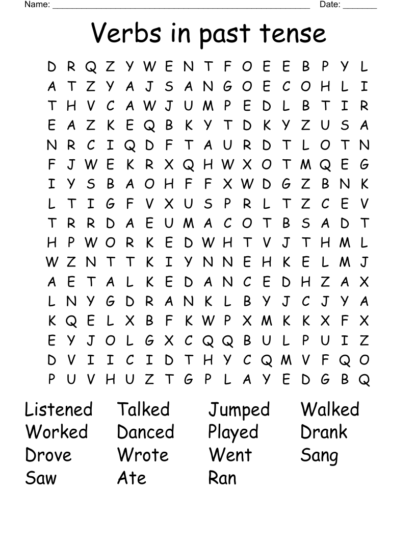 Verbs in past tense Word Search