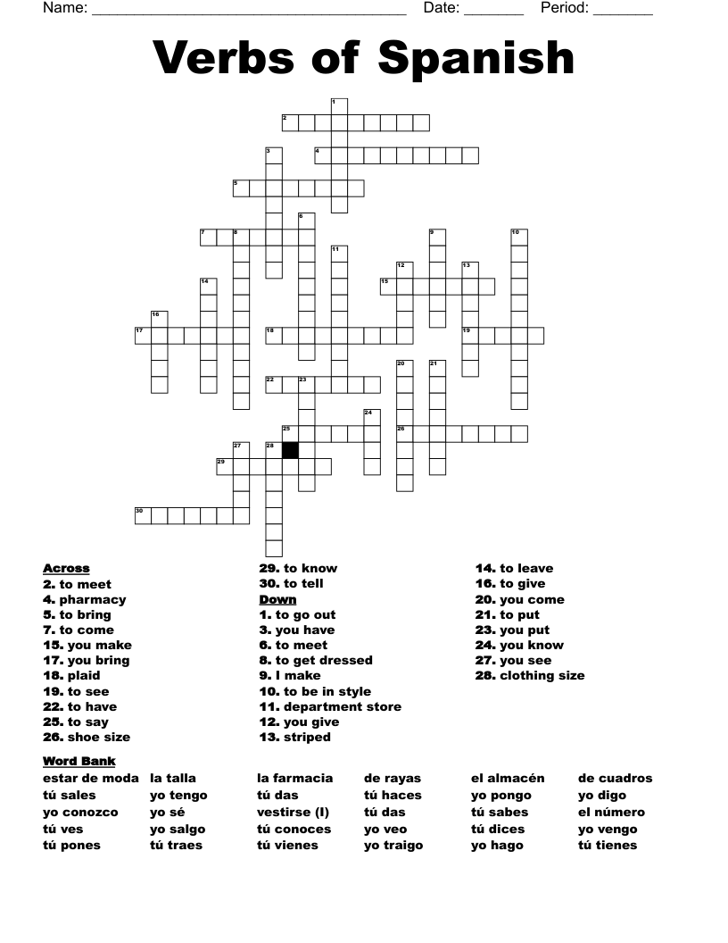 Verbs of Spanish  Crossword