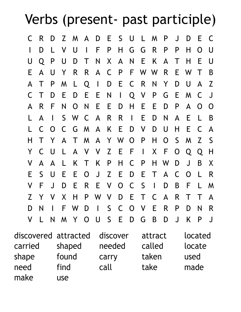 Verbs (present- past participle) Word Search