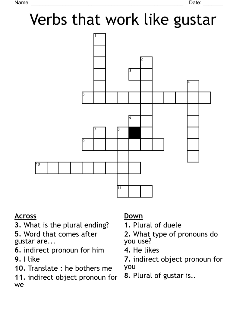 Verbs that work like gustar Crossword