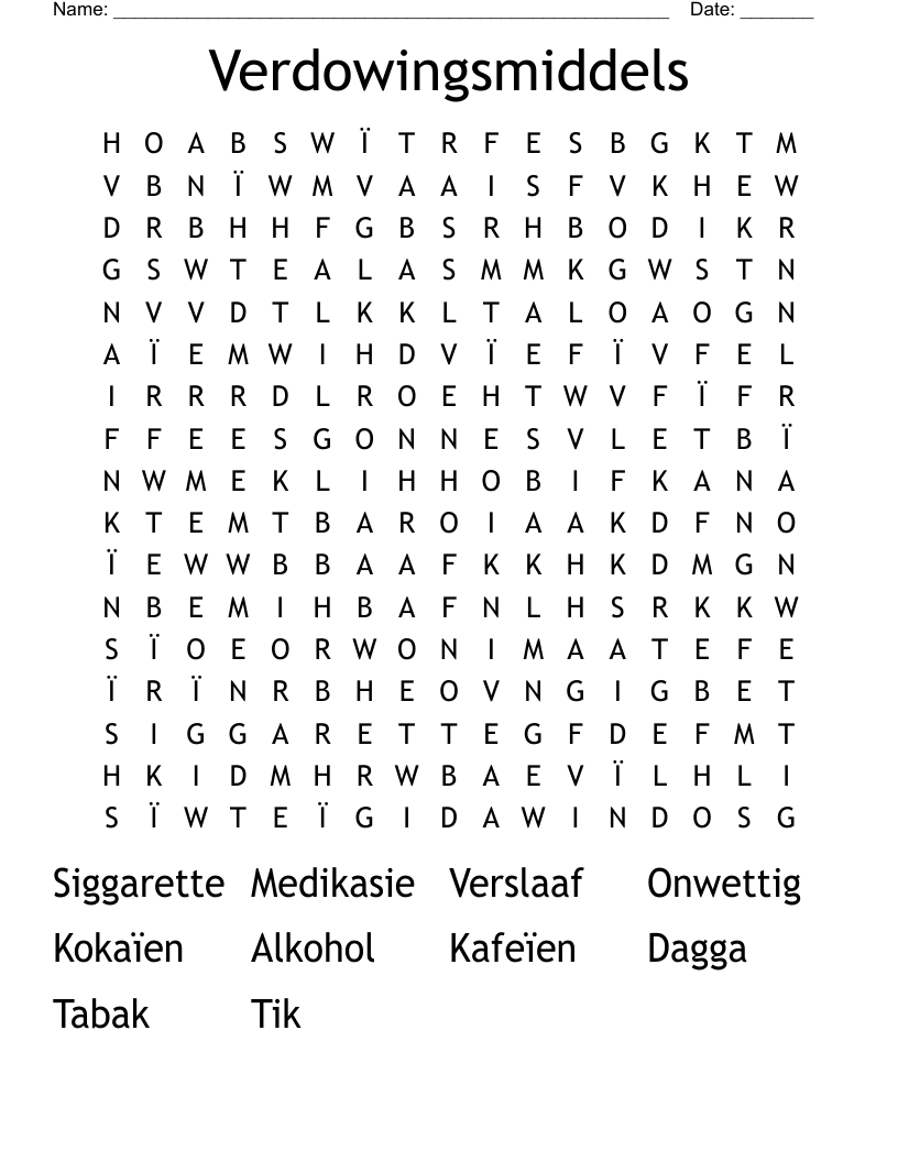 Verdowingsmiddels  Word Search