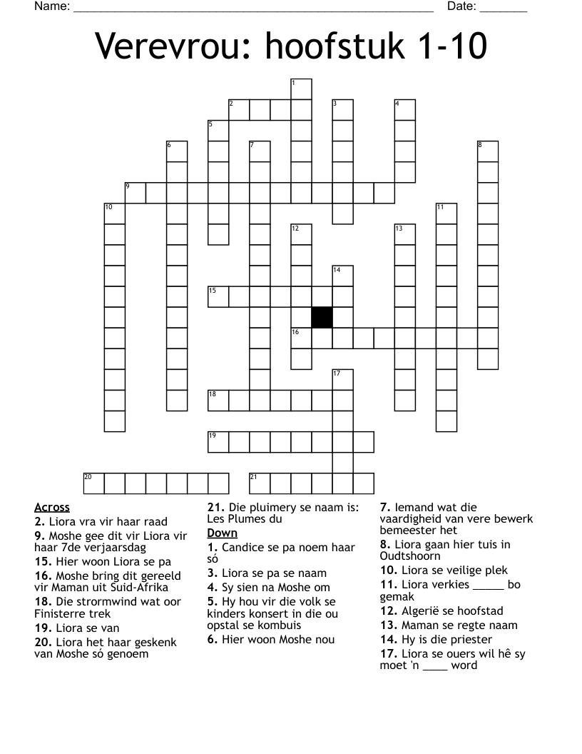 Verevrou: hoofstuk 1-10 Crossword