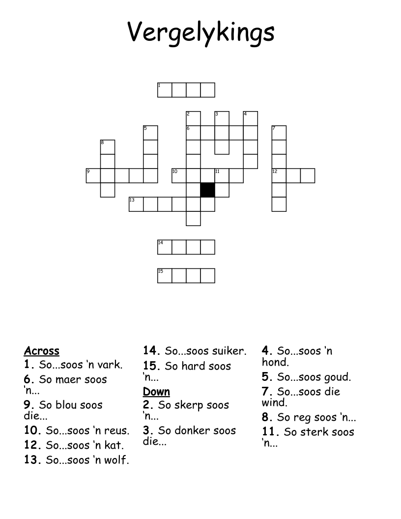 Vergelykings Crossword