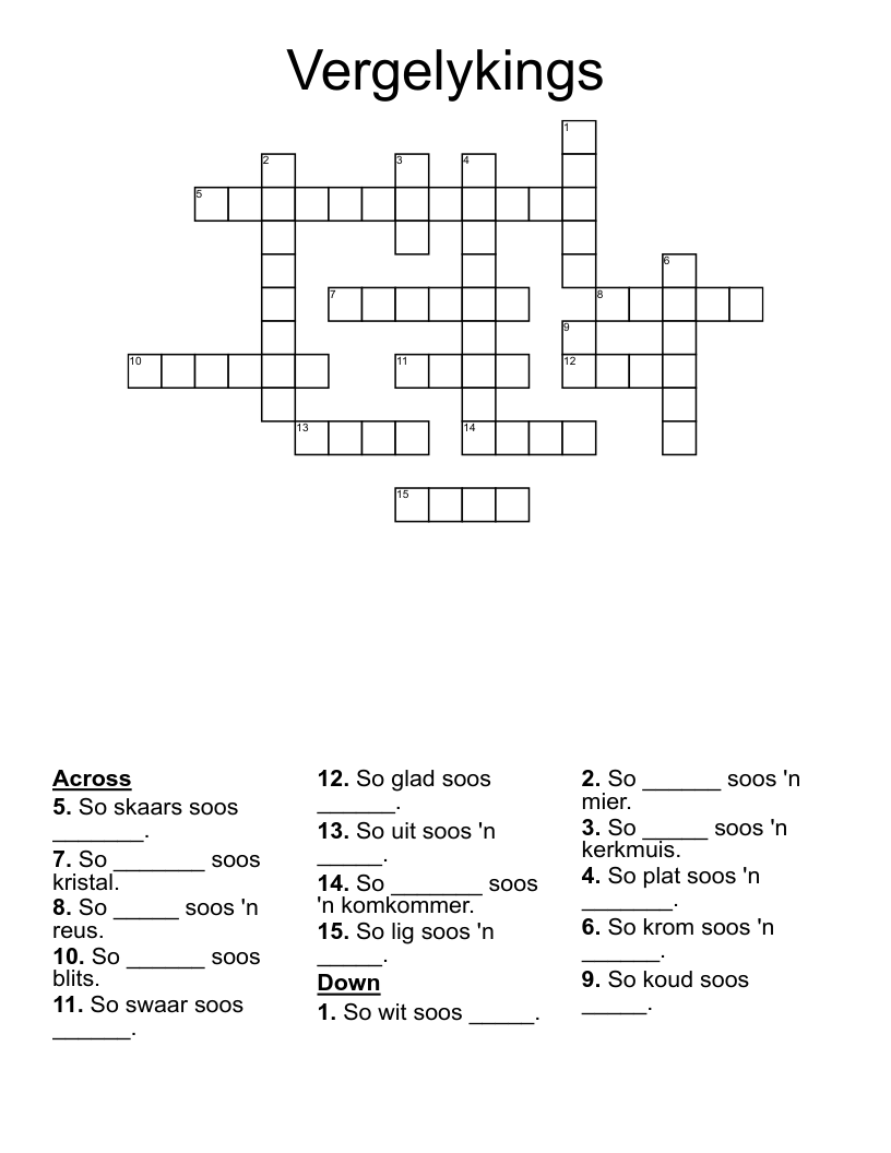 Vergelykings Crossword