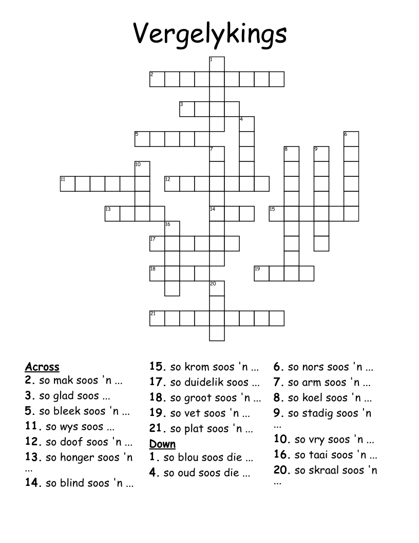 Vergelykings Crossword