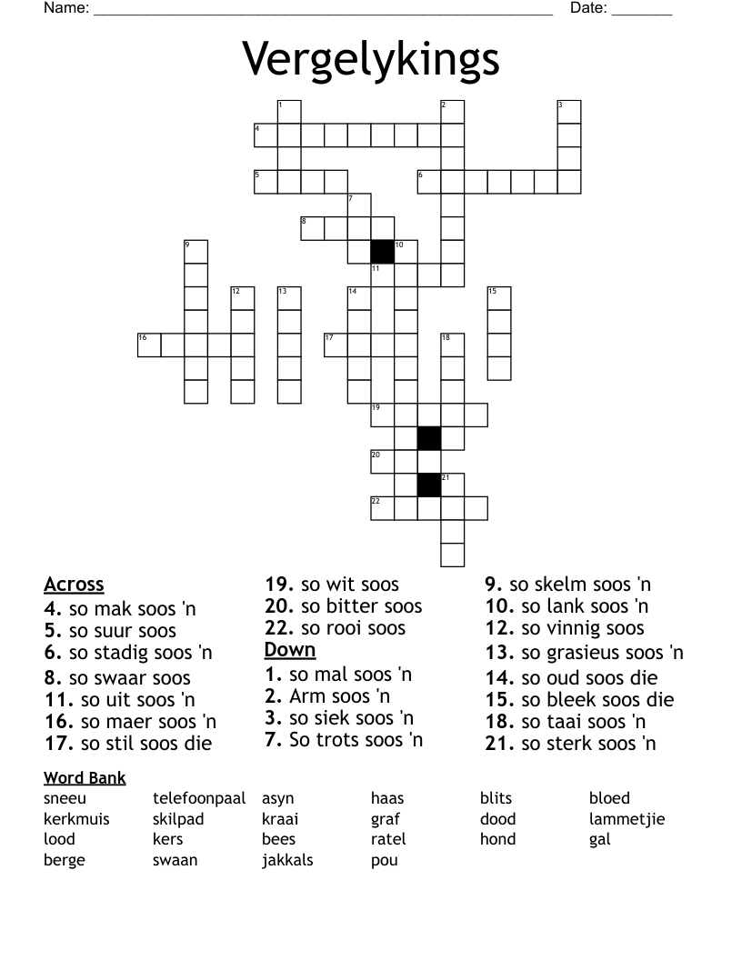 Vergelykings Crossword