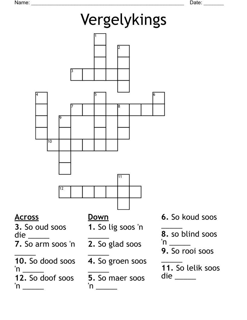 Vergelykings Crossword