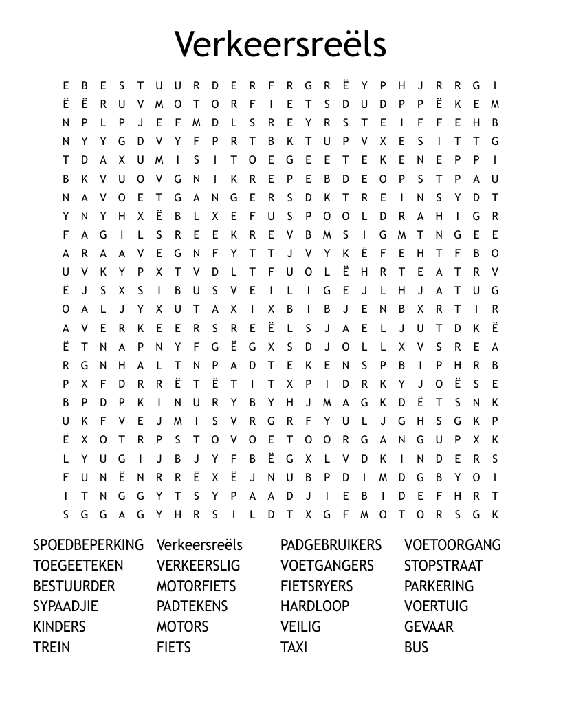 Verkeersreëls Word Search