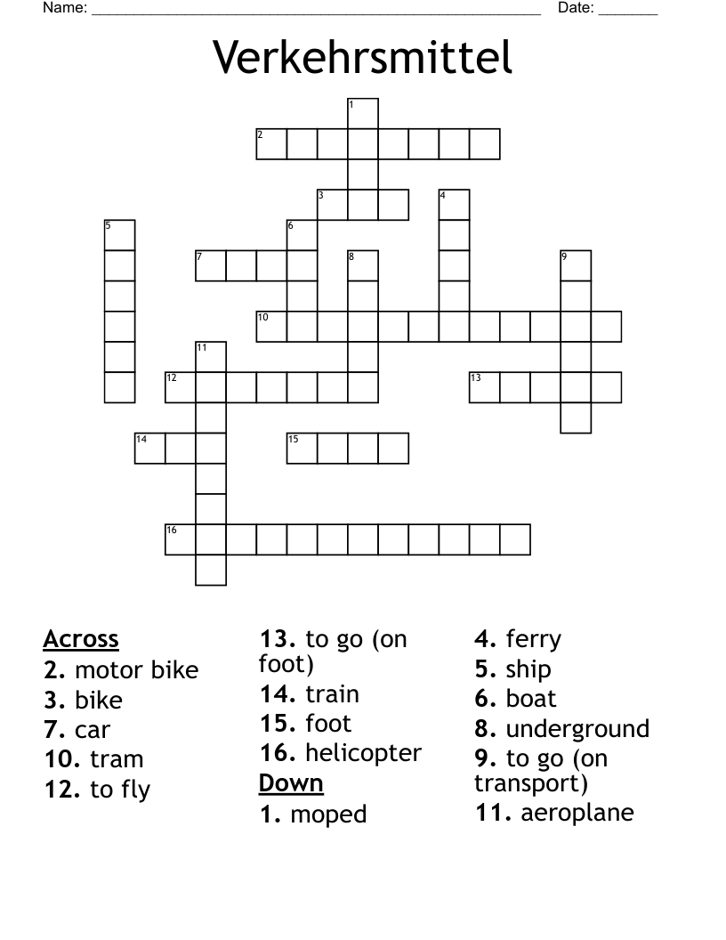 Verkehrsmittel Crossword