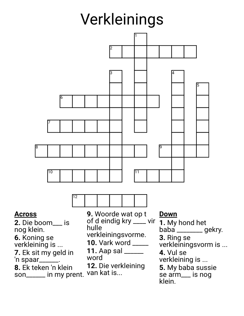 Verkleinings Crossword