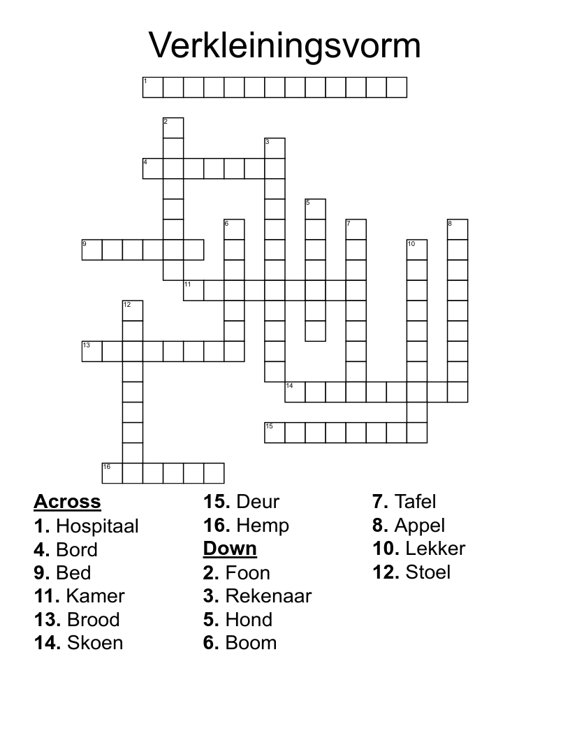 Verkleiningsvorm Crossword