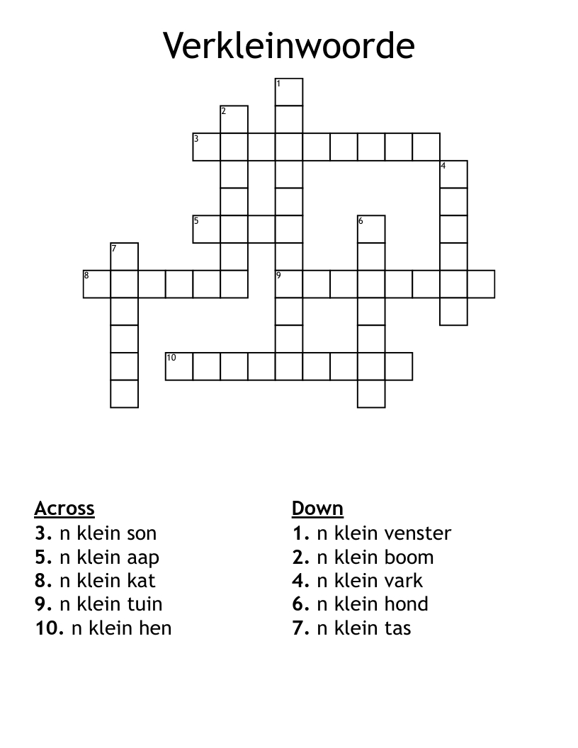 Verkleinwoorde Crossword
