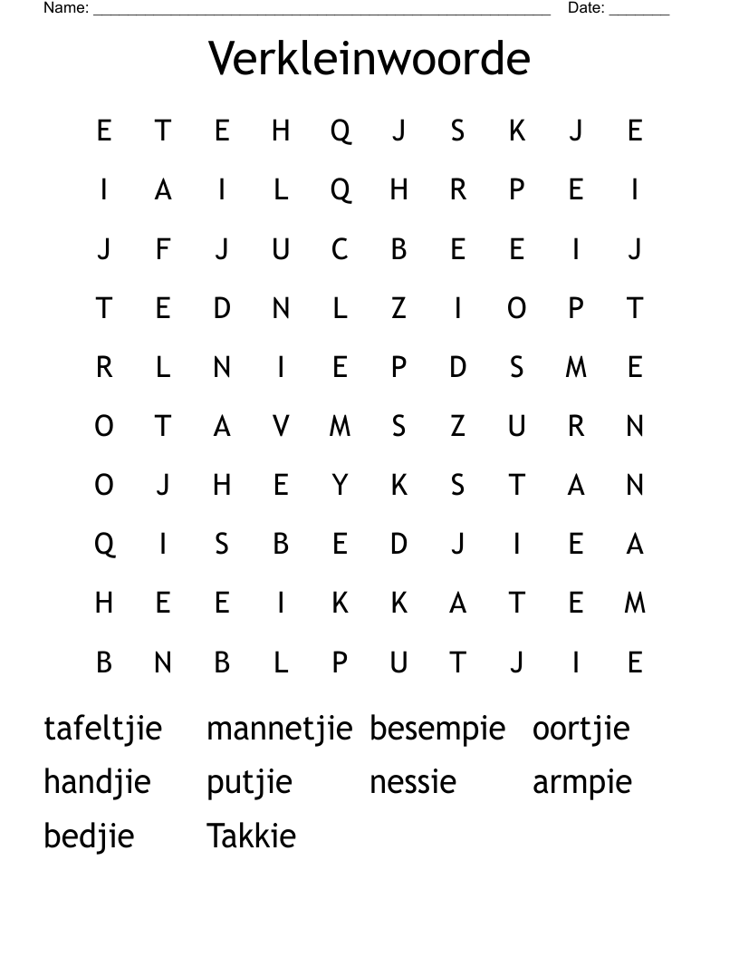 Verkleinwoorde Word Search