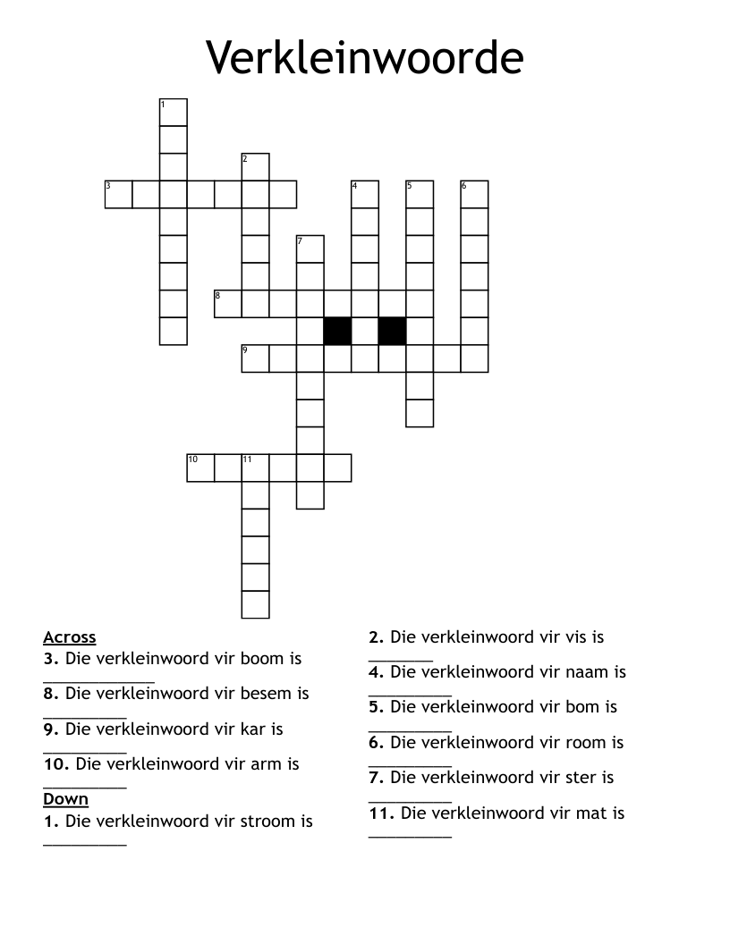 Verkleinwoorde Crossword
