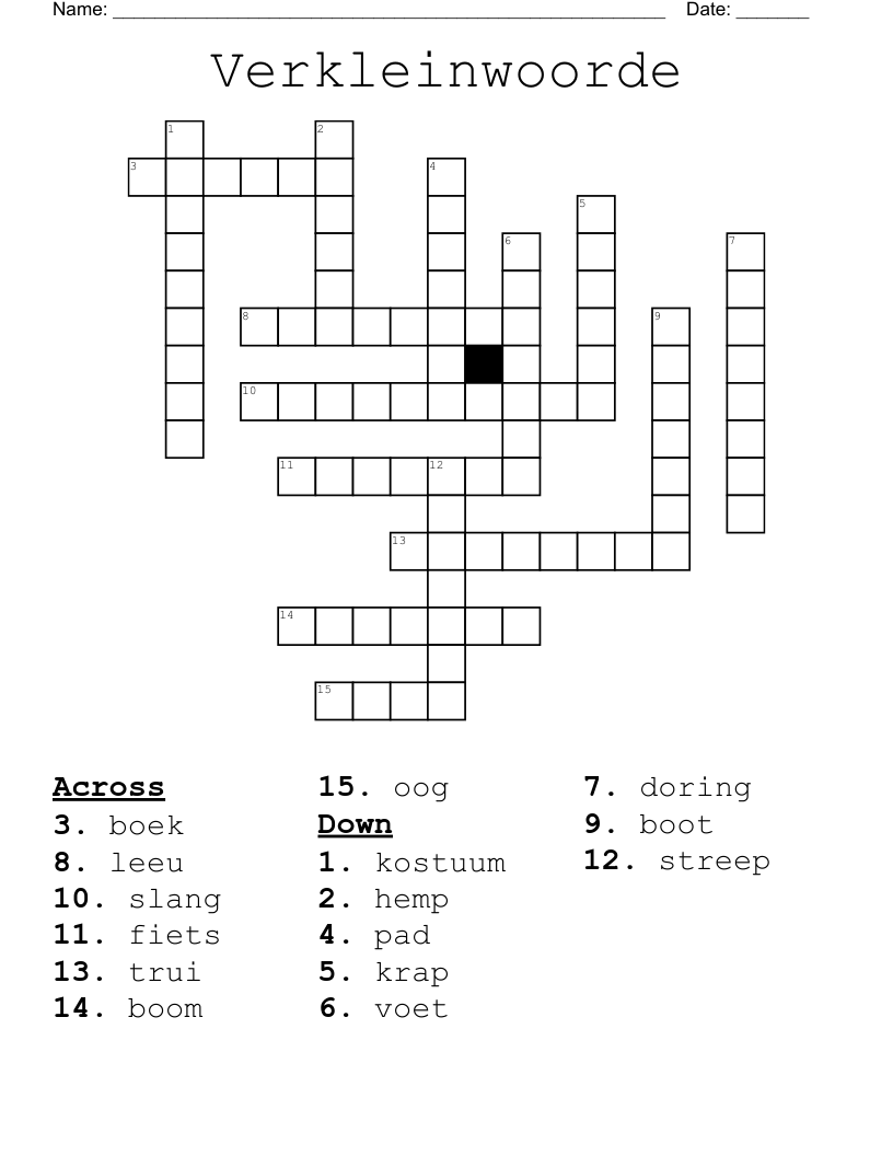 Verkleinwoorde Crossword