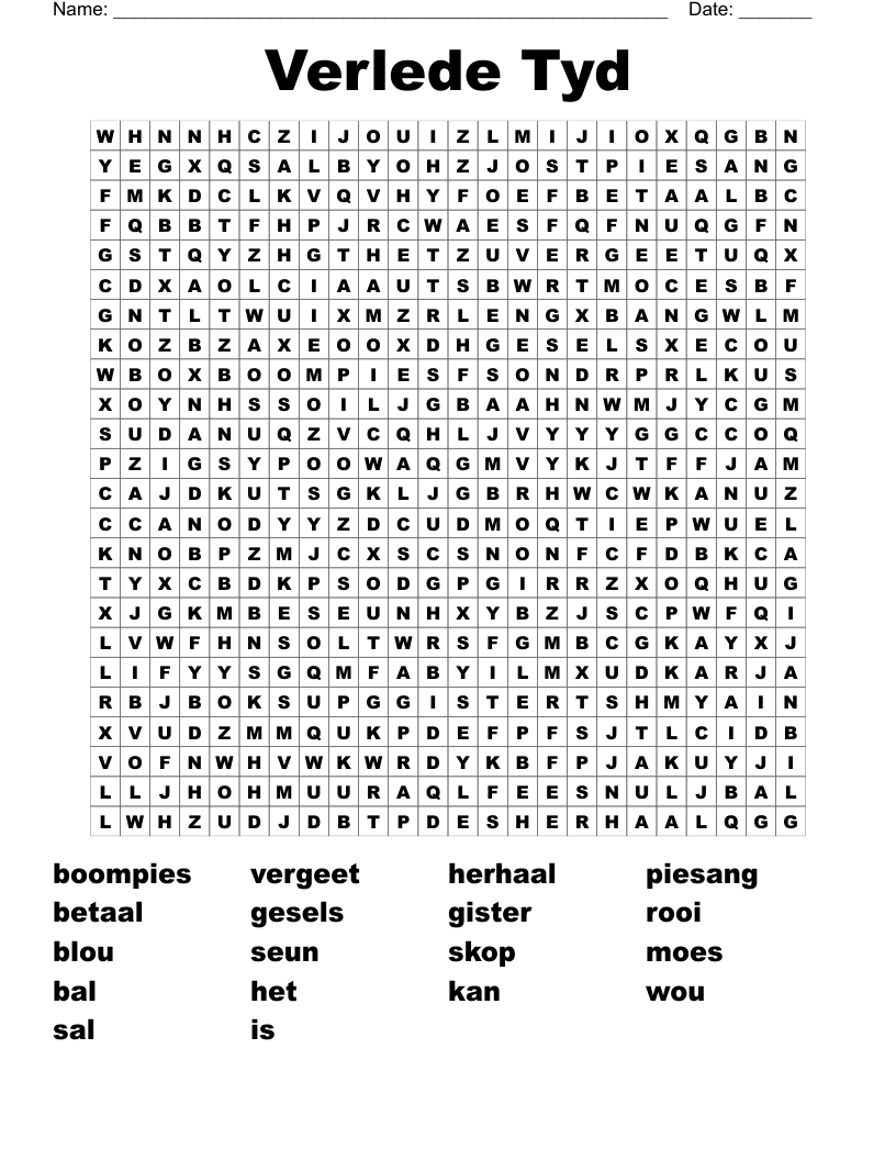 Verlede Tyd  Word Search