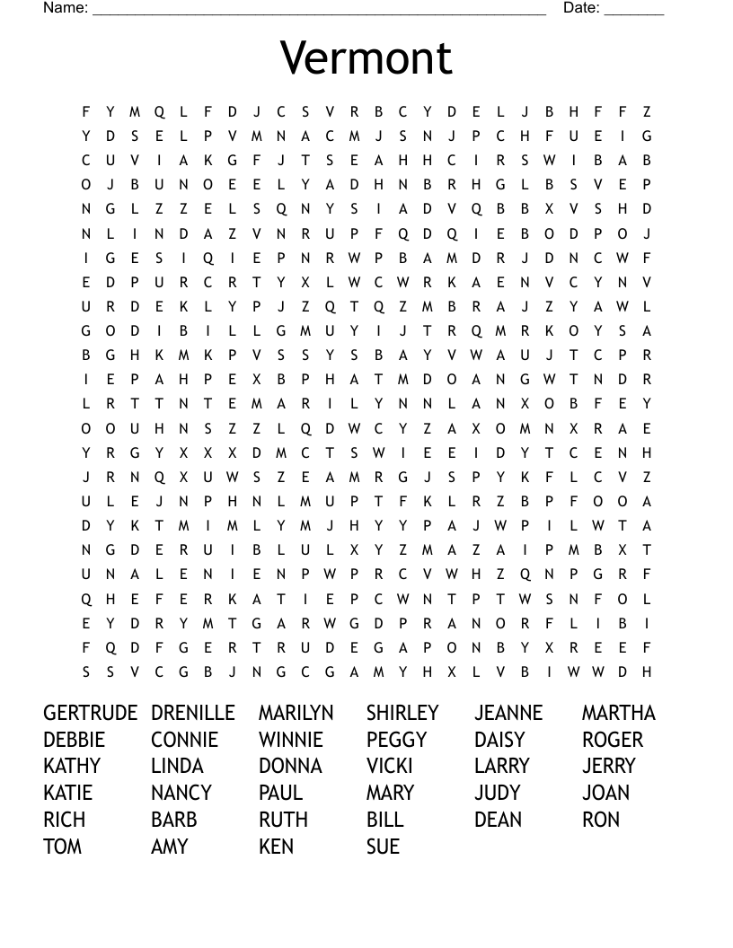 Vermont Word Search