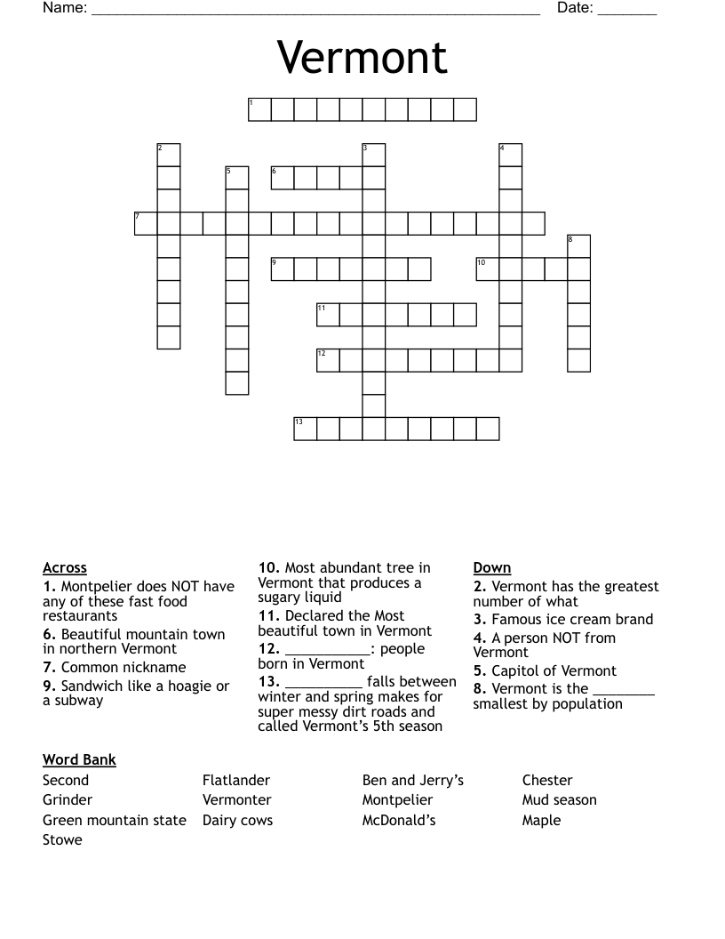 Vermont Crossword