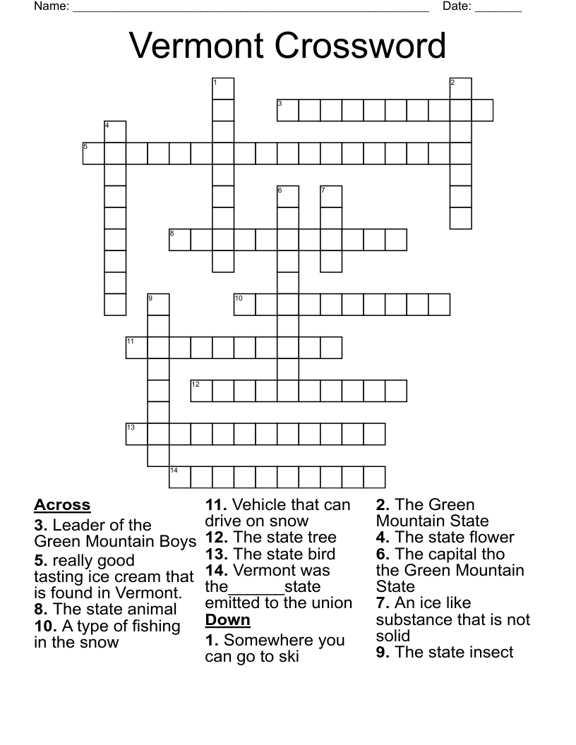 Vermont Crossword
