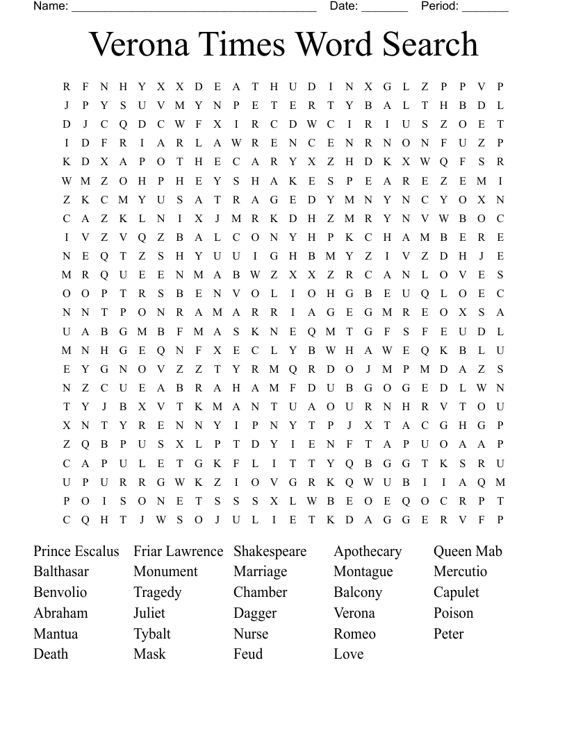 Verona Times Word Search