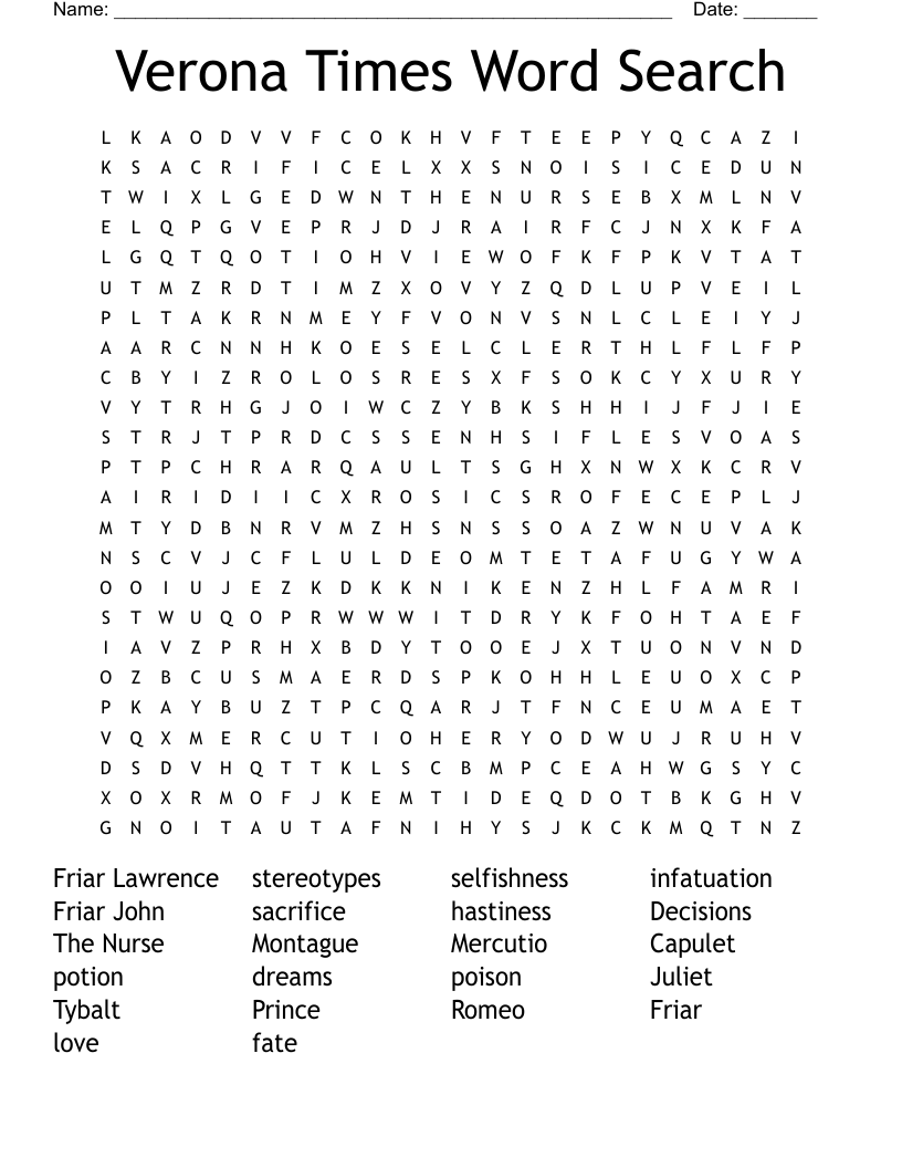 Verona Times Word Search