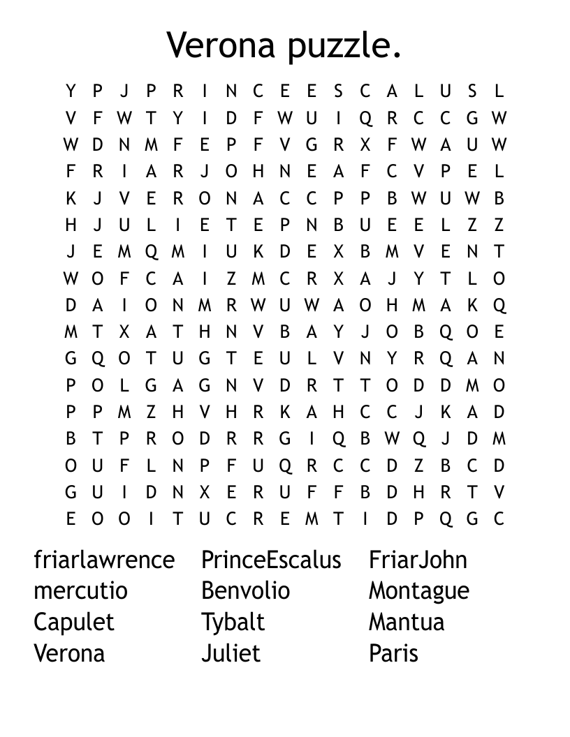 Verona puzzle. Word Search