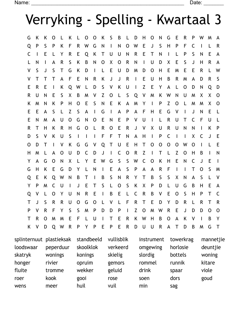 Verryking - Spelling - Kwartaal 3 Word Search