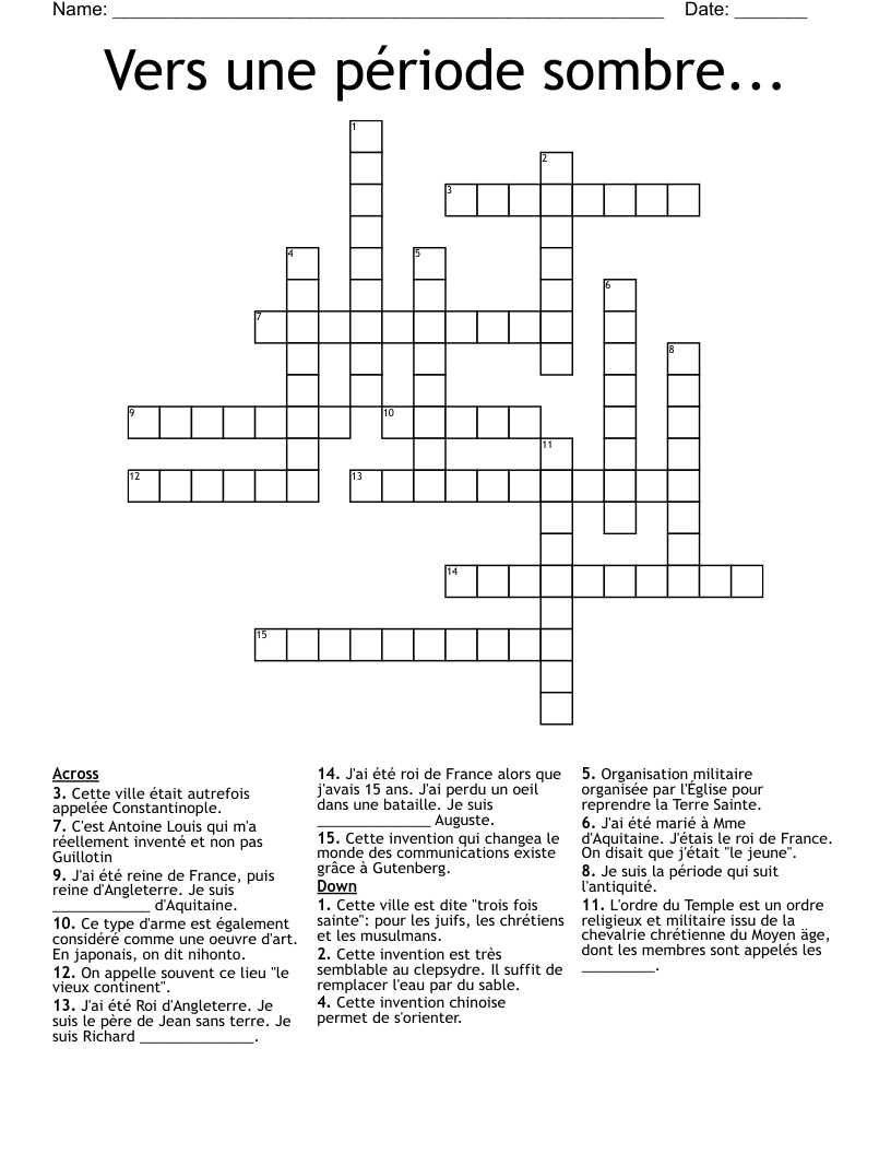 Vers une période sombre... Crossword
