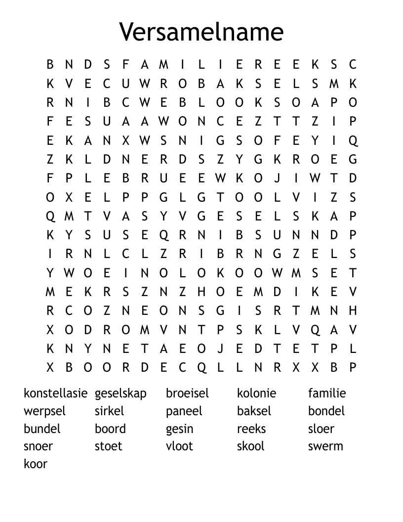 Versamelname Word Search