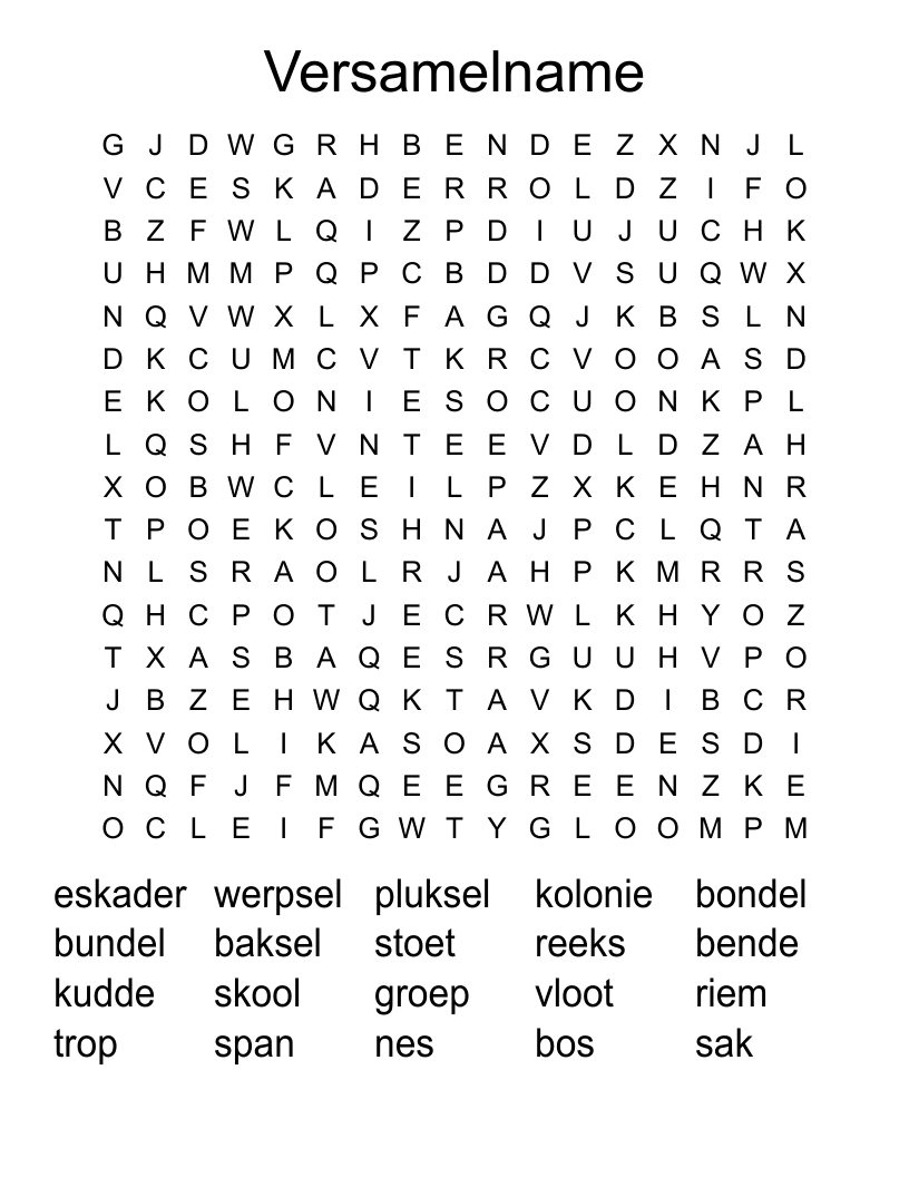 Versamelname Word Search