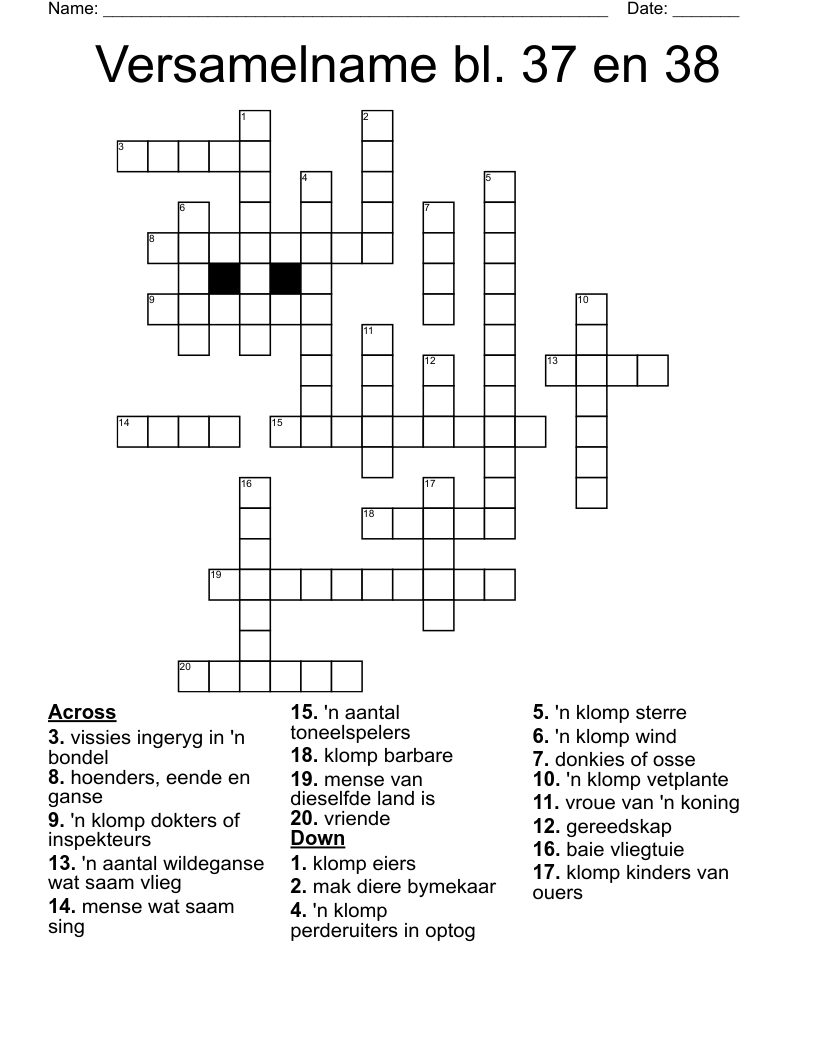 Versamelname  bl. 37 en 38 Crossword