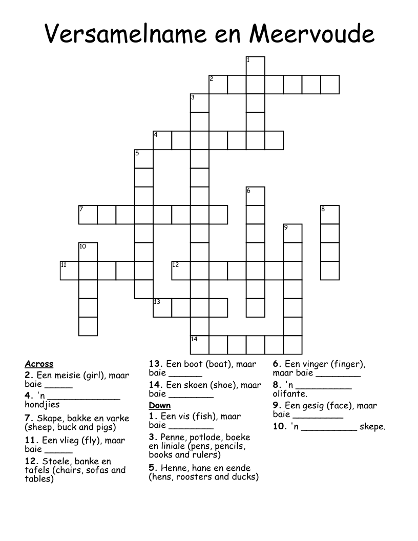 Versamelname en Meervoude Crossword