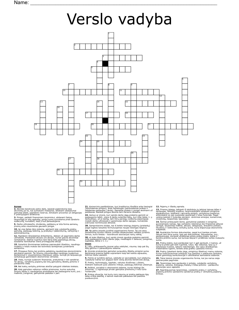Verslo vadyba Crossword