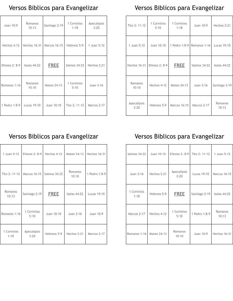 Versos Biblicos para Evangelizar Bingo Cards