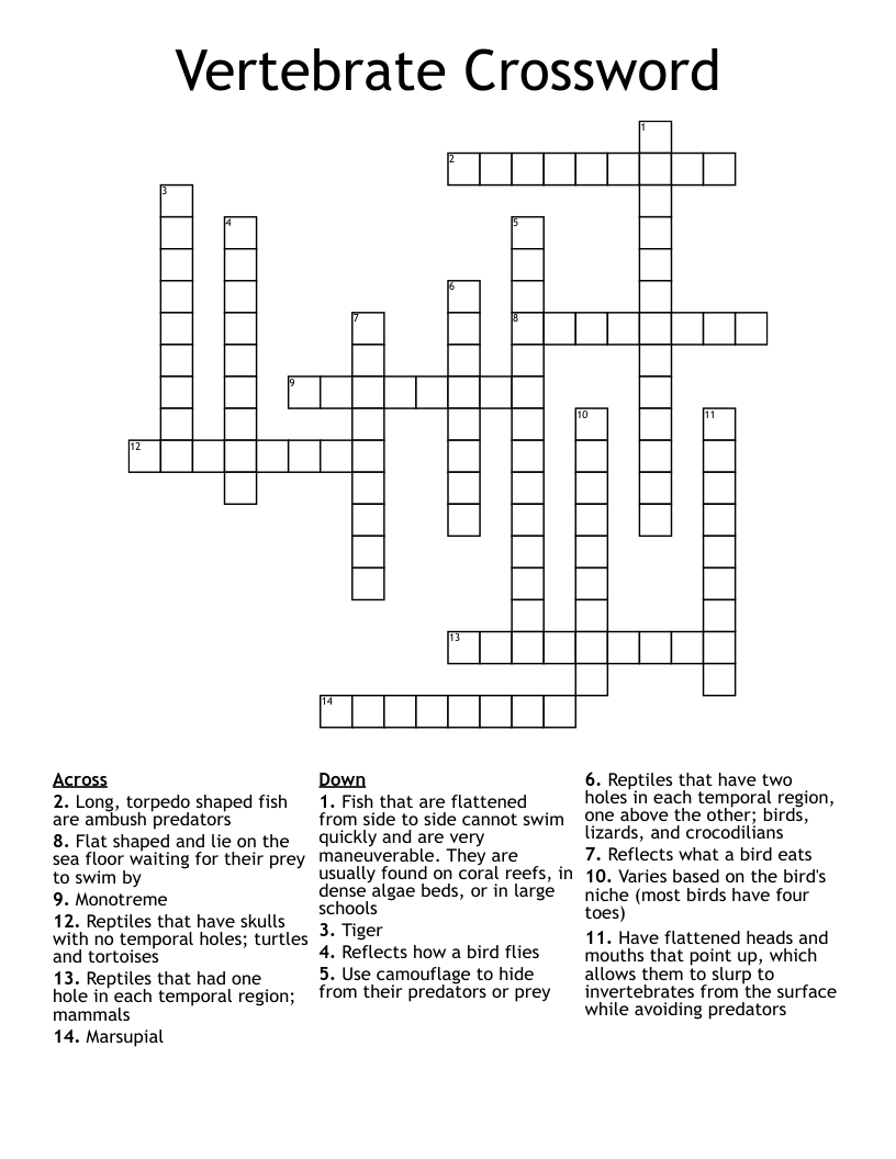 Vertebrate Crossword