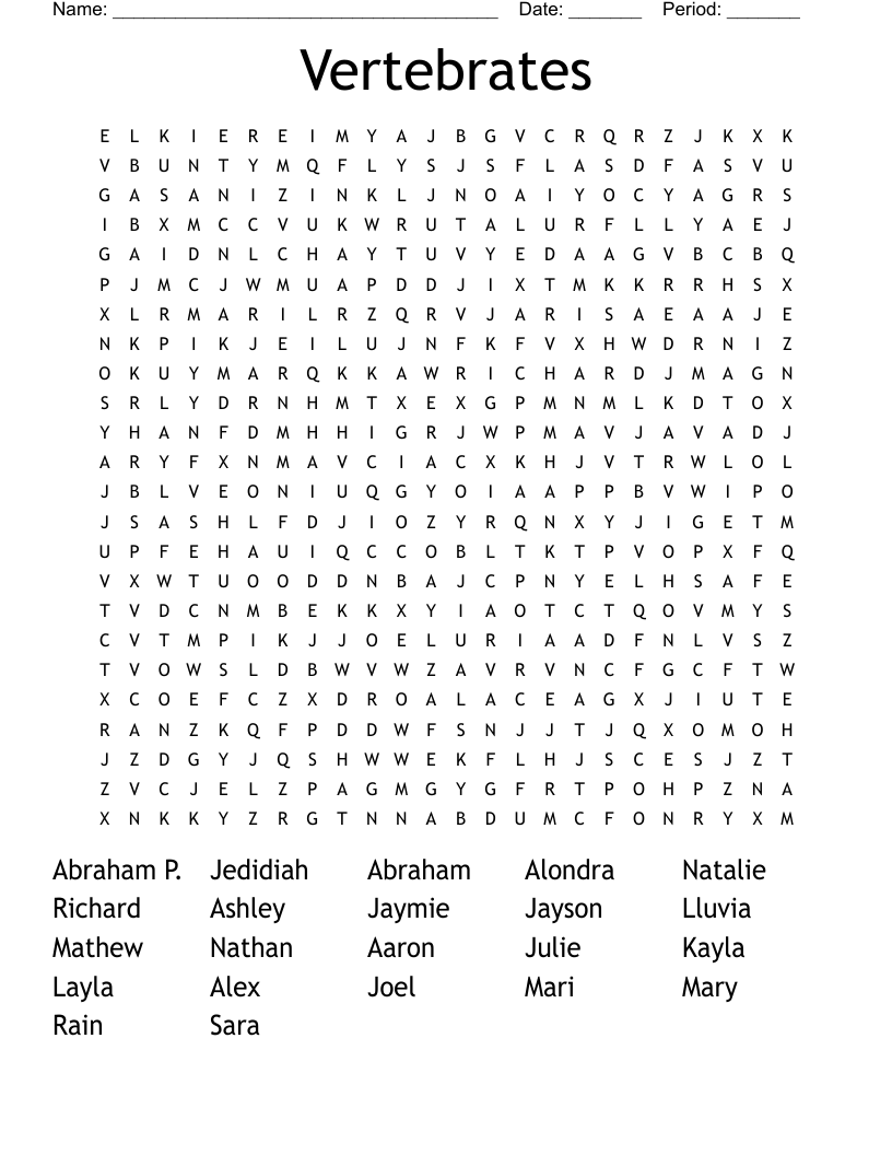 Vertebrates Word Search