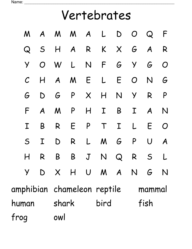 Vertebrates Word Search