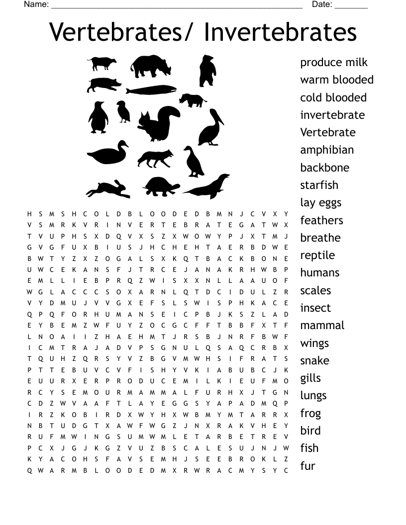 Vertebrates/ Invertebrates Word Search