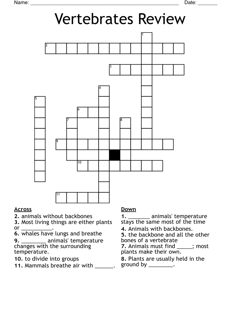 Vertebrates Review Crossword