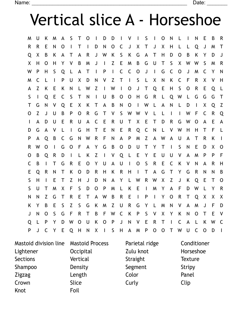 Vertical slice A - Horseshoe Word Search