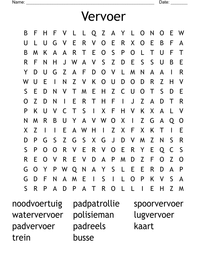 Vervoer Word Search