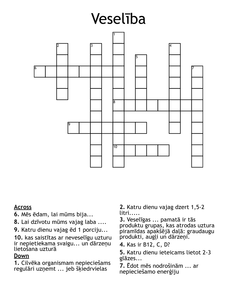 Veselība Crossword