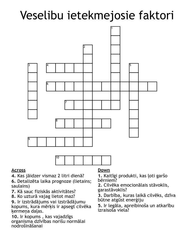 Veselibu ietekmejosie faktori Crossword